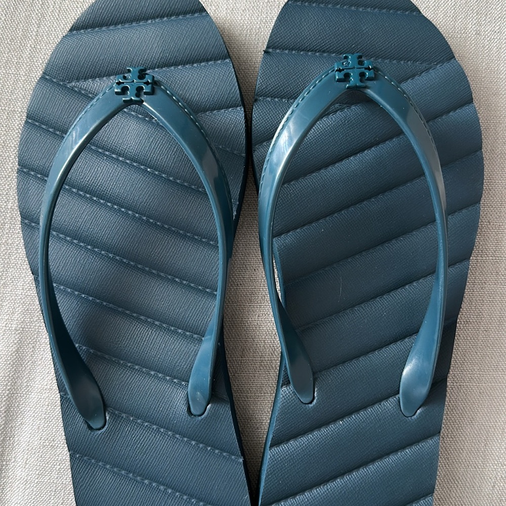 Blue Flip Flops with Logo Accent
